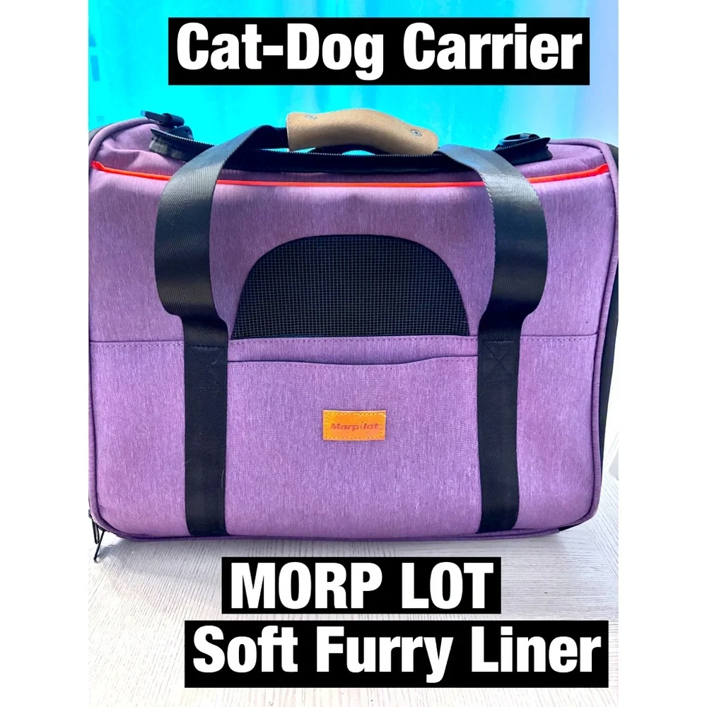 Morp Lot Purple Cat Dog Travel carrier with Fur lined pad. Used Twice